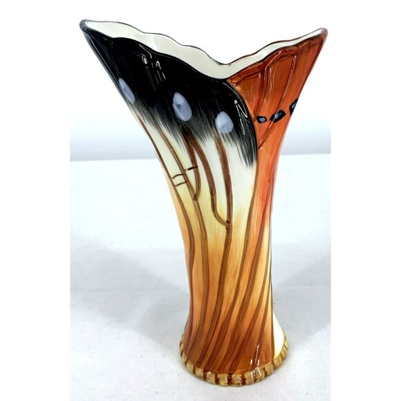 Butterfly Wings Vase Porcelain Majolica Orange Brown Blue Applied Butterfly 9" - Picture 4 of 7
